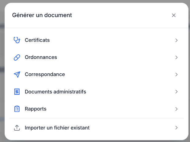 Fenêtre de génération de documents Dentylo