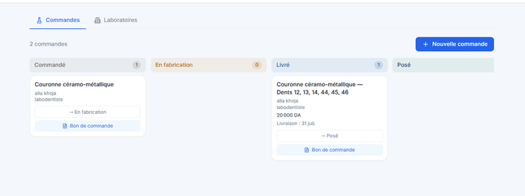 Suivi des commandes de laboratoire Dentylo
